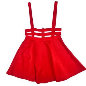 Blue Time Sz M Red Harness Overall Flared A Line Suspender Pinafore Party Skirt